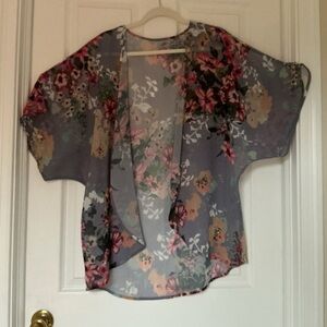 Gray Floral Sheer Kimono